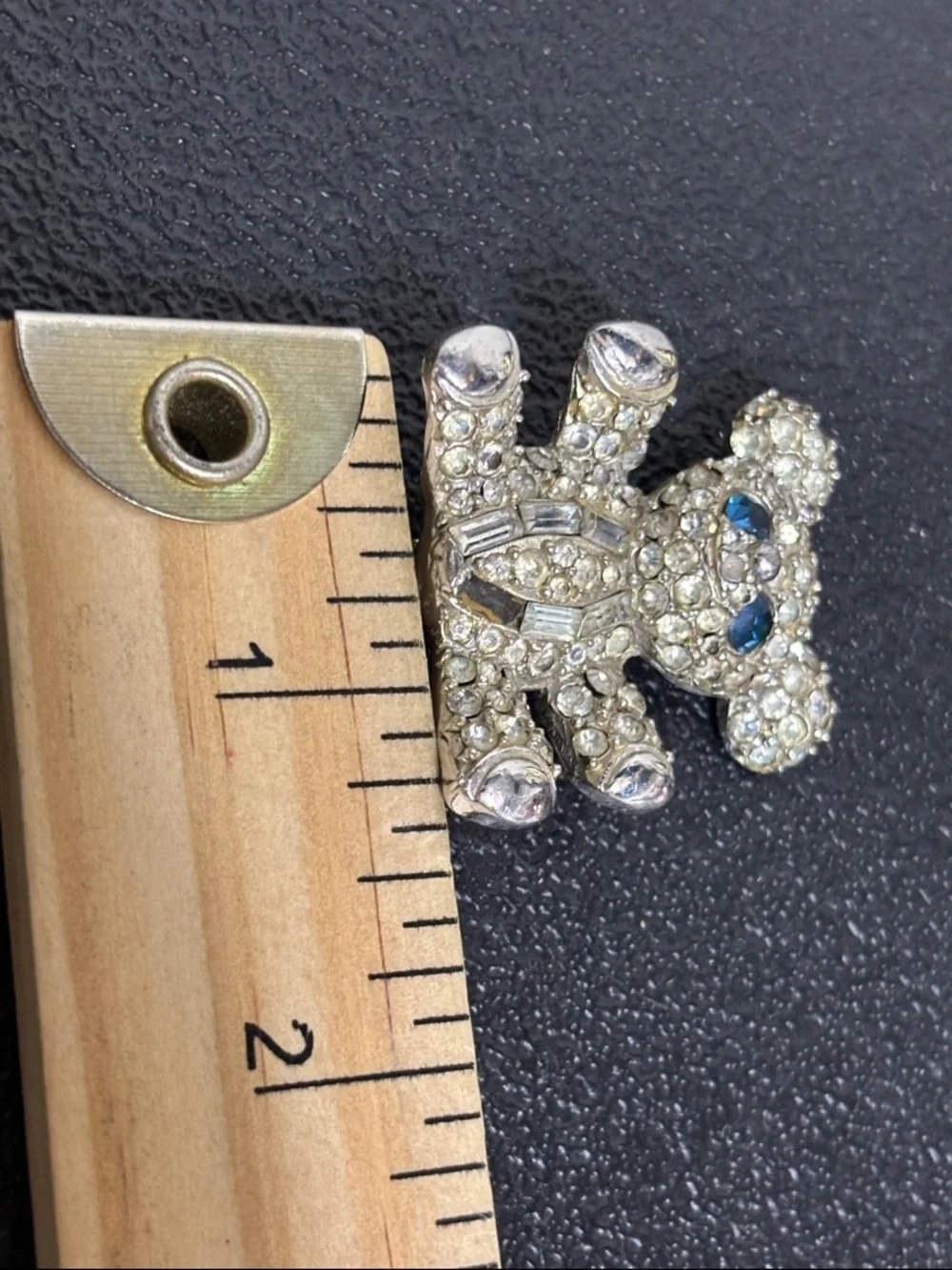 Vintage Rhinestone Teddy Bear Silver Tone Brooch Pin Signed Pell